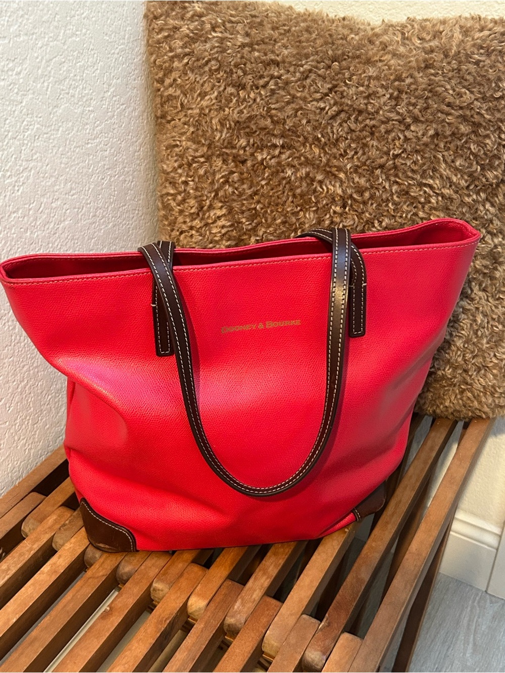 Vintage Dooney & Bourke Red Tote with Brown Leather Trim